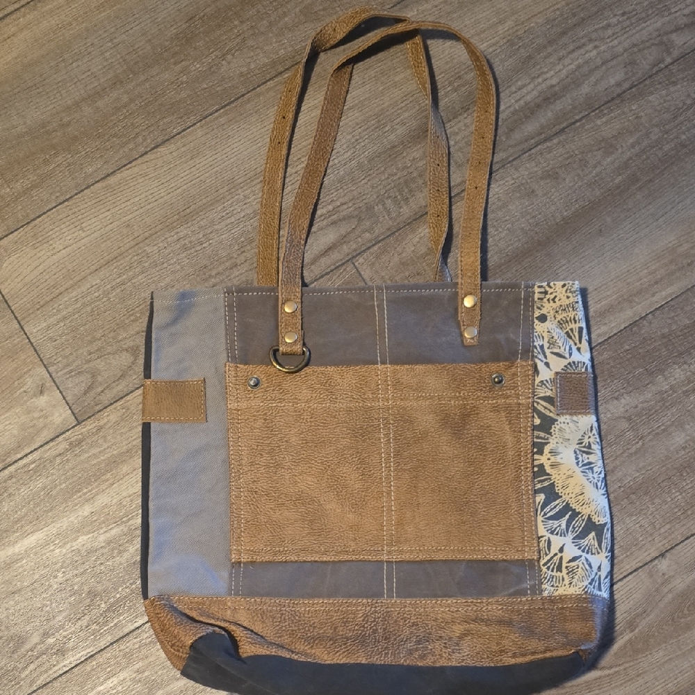 Myra Bag Cream and Brown Patterned Tote